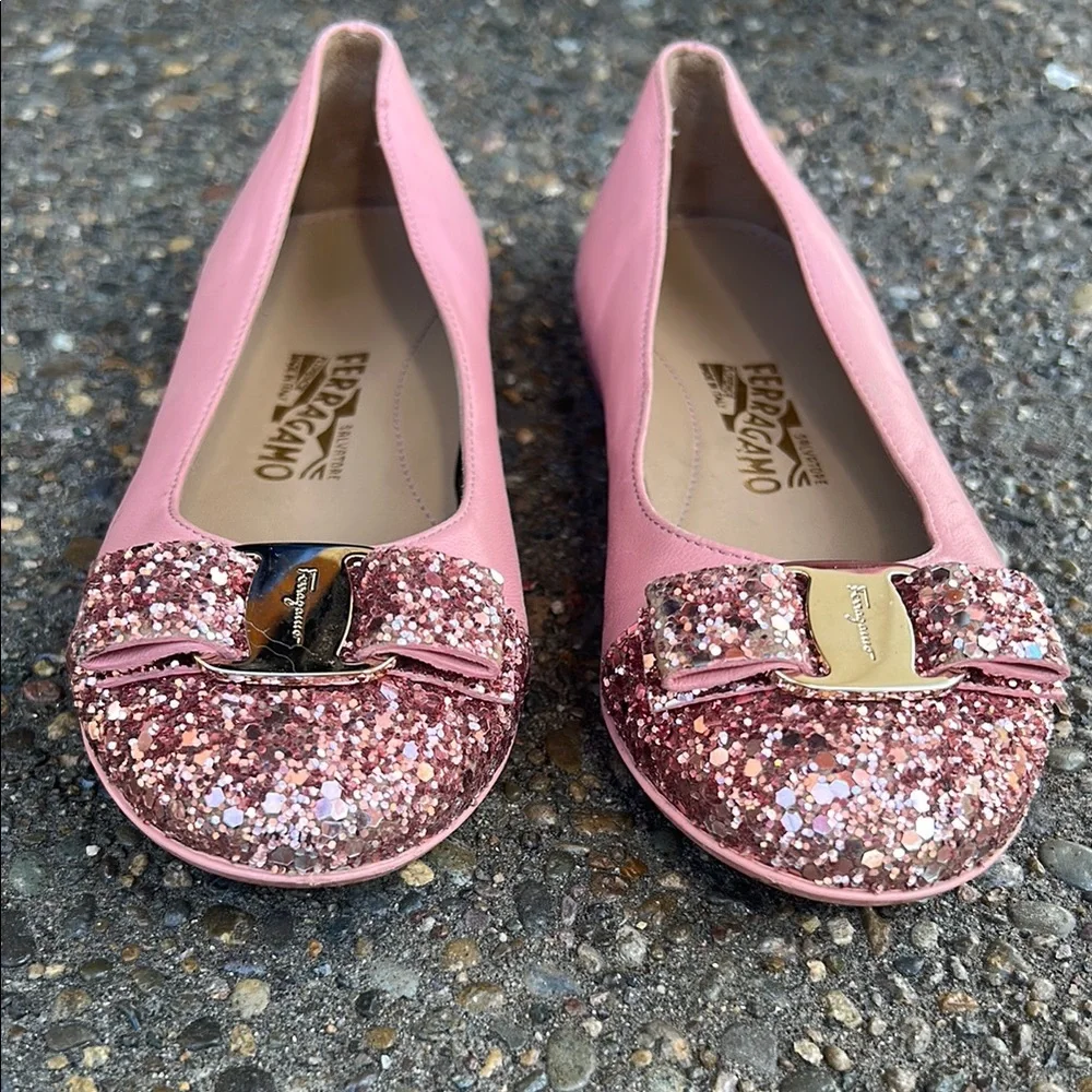 Salvatore Ferragamo Pink Glitter Kids Dress Shoes - Picture 3 of 9